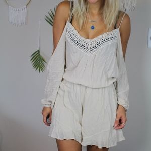 UO Ecote Cold Shoulder Cream Romper